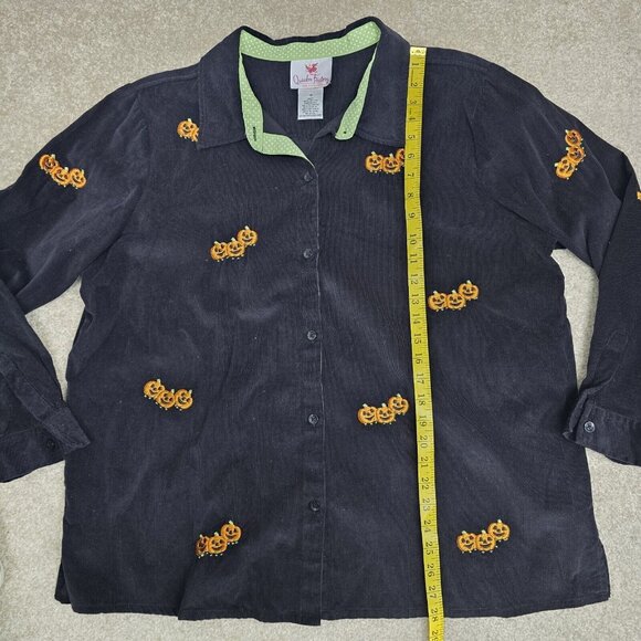 VTG Quacker Factory Black Pumpkin Fall Halloween Button Up Shirt Size 1X - Picture 6 of 7